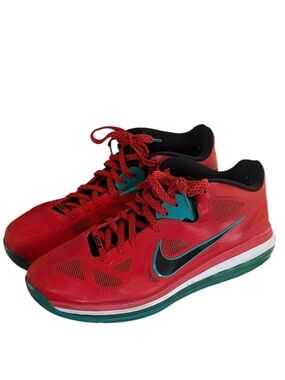 Nike Men's LeBron 9 Red Black Teal Lace Up Low Top Basketball Sneakers Size 11.5